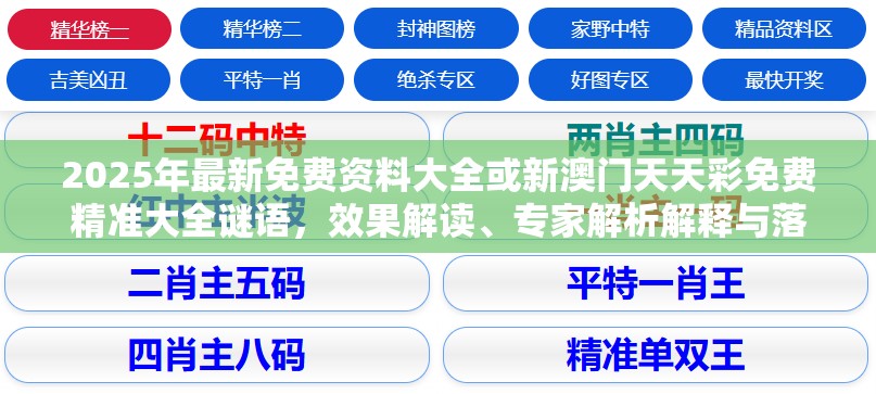 2025年最新免费资料大全或新澳门天天彩免费精准大全谜语，效果解读、专家解析解释与落实