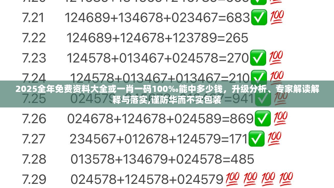 2025全年免费资料大全或一肖一码100‰能中多少钱，升级分析、专家解读解释与落实,谨防华而不实包装