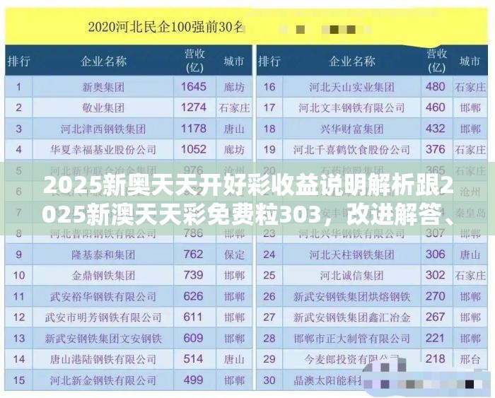 2025新奥天天开好彩收益说明解析跟2025新澳天天彩免费粒303，改进解答、专家解析解释与落实?留心伪假宣传危害